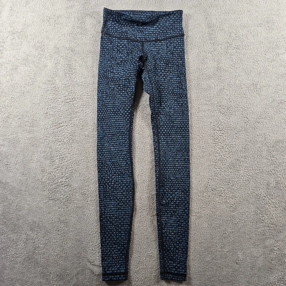 Lululemon Align Leggings Blue Black Geometric Mosaic Print High Rise Yoga Size 2